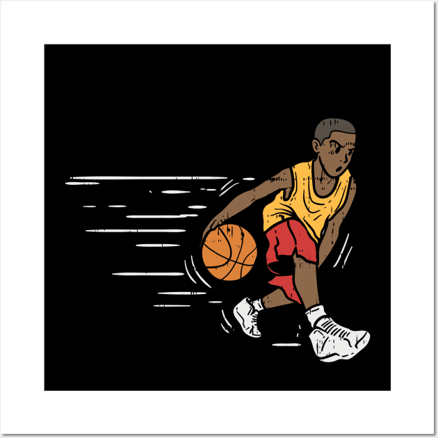 Fast dribbling basketball boy Wall Art by Shirtbubble